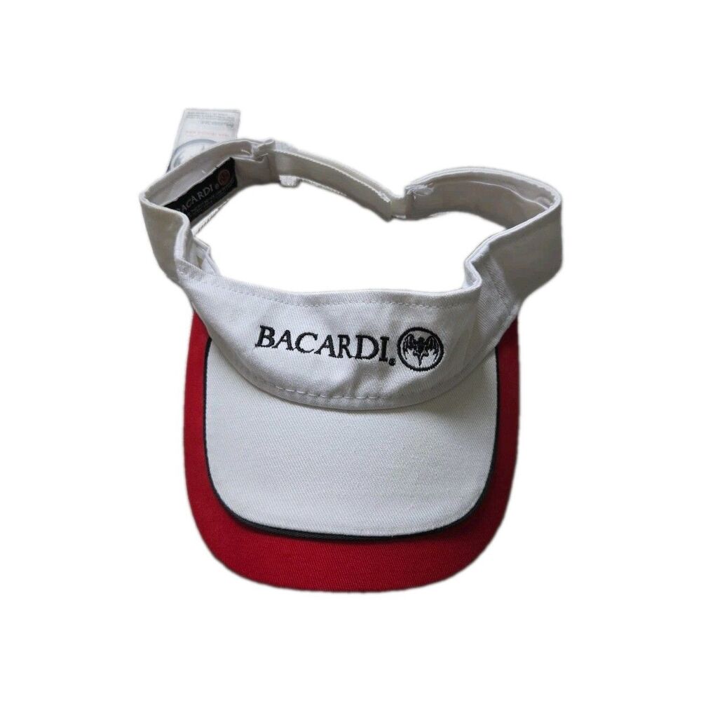 NWT Bacardi Rum White Red Logo Adjustable Visor Hat Cap Canvas Cotton